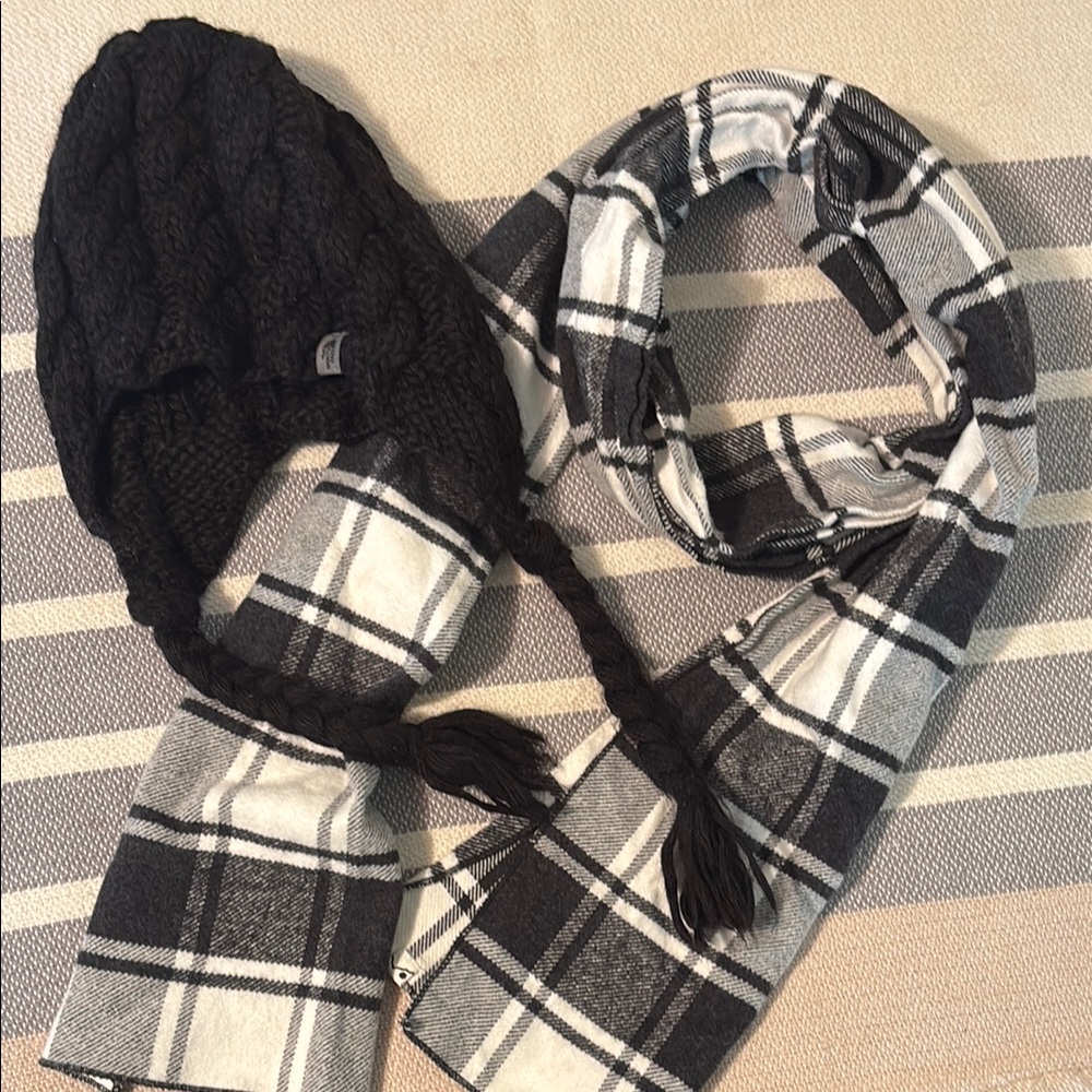 BOGO. The North Face Black beanie and Kavu plaid scarf. 🧣
